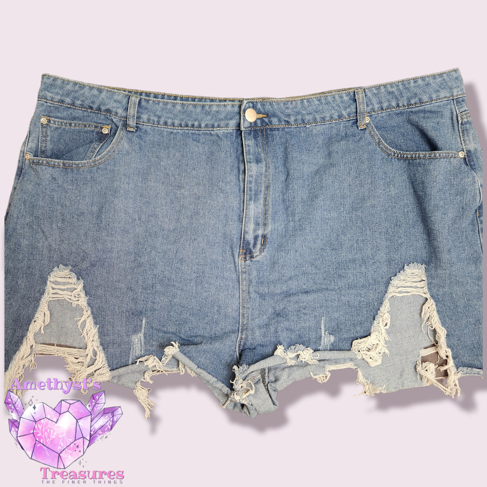 PRETTY Little Thing 30 4XL Shorts Mini Distressed jeans cutoffs Festival Rave